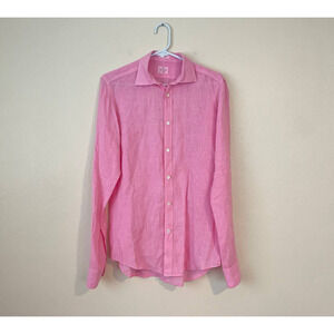 Hartford Mens Pink Linen Button Down Shirt - Size Small